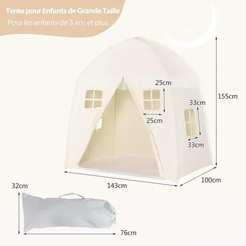 Tente de Jeu pour Enfants 3 Ans + avec Tapis Antidérapant et Sac de Transport Blanc/Rose Tente de Jeu pour Enfants 3 Ans + avec Tapis Antidérapant et Sac de Transport Blanc/Rose