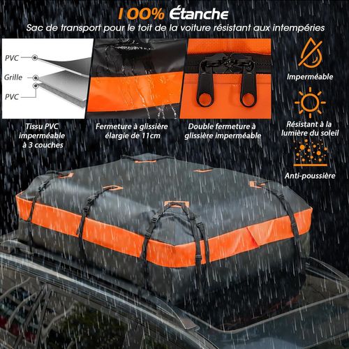 Bagage De Toit Étanche 560 L Avec 10 Sangles Et 6 Crochets De Porte, Sac De Toit Coffre De Toit Voi