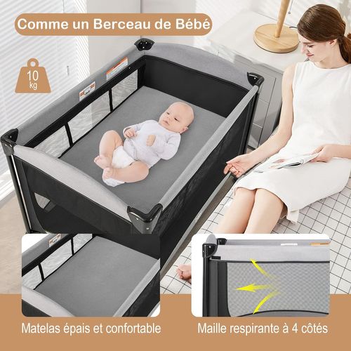 Lit Parapluie Bébé Pliable 5 En 1 Matelas Table à Langer En Forme U Avec Auvent Réglable Noir