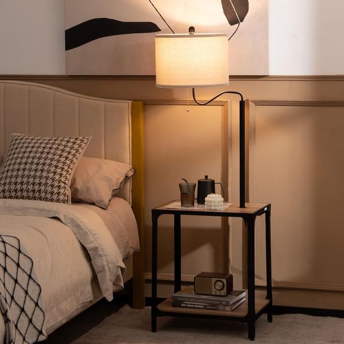 Lampadaire Sur Pied Salon Avec Table D'appoint 2 Port USB Et Bras De Lampe Rotatif à 360°