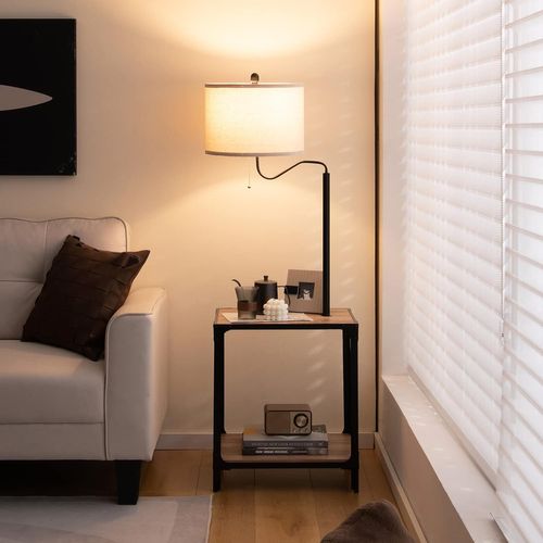 Lampadaire Sur Pied Salon Avec Table D'appoint 2 Port USB Et Bras De Lampe Rotatif à 360°