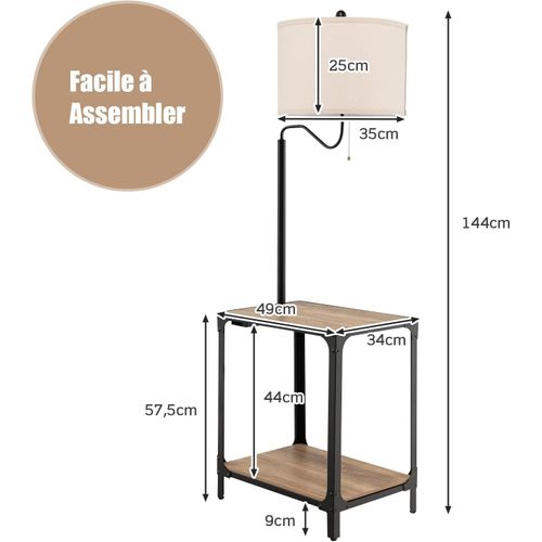 Lampadaire Sur Pied Salon Avec Table D'appoint 2 Port USB Et Bras De Lampe Rotatif à 360°