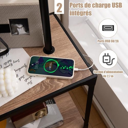 Lampadaire Sur Pied Salon Avec Table D'appoint 2 Port USB Et Bras De Lampe Rotatif à 360°