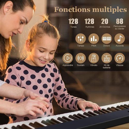 Piano Numérique Pliable 61 Touches – Avec Microphone, Pupitre Et 3 Modes D’Apprentissage – 200 Rythmes Et Timbres Pour Débutants - 9