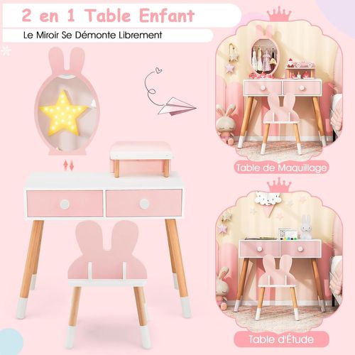 Coiffeuse en bois pour enfants avec miroir et accessoires