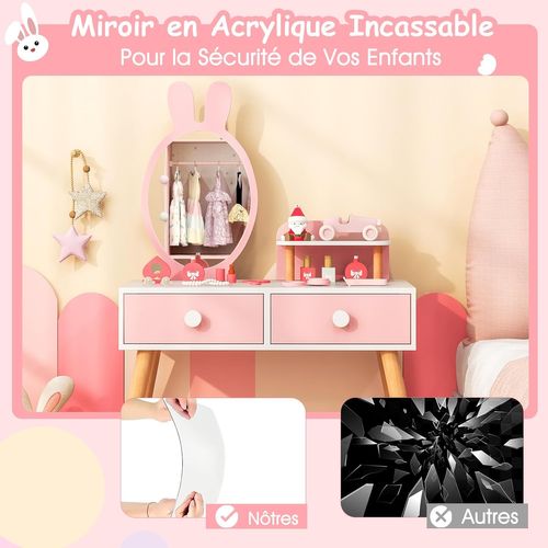 CCLIFE Coiffeuse Enfant Fille, Table De Maquillage Avec 3 Miroirs Et