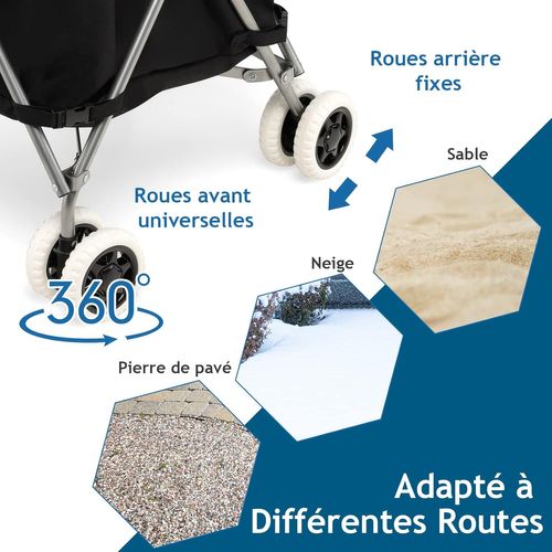 Chariot De Courses Pliable 90 L Sac Oxford Amovible Impermeable, Charge 54 Kg (noir)