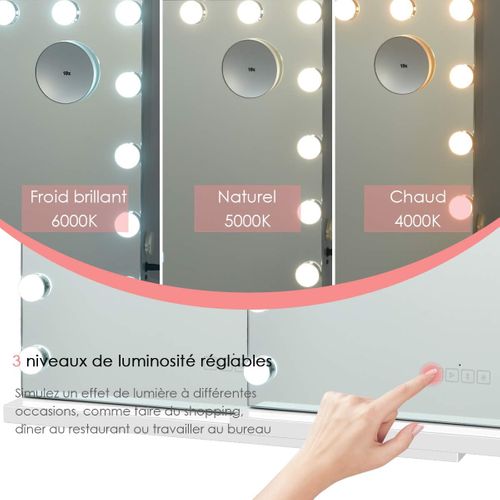Miroir De Maquillage Hollywood 14 Ampoules LED, 50x18x43 Cm