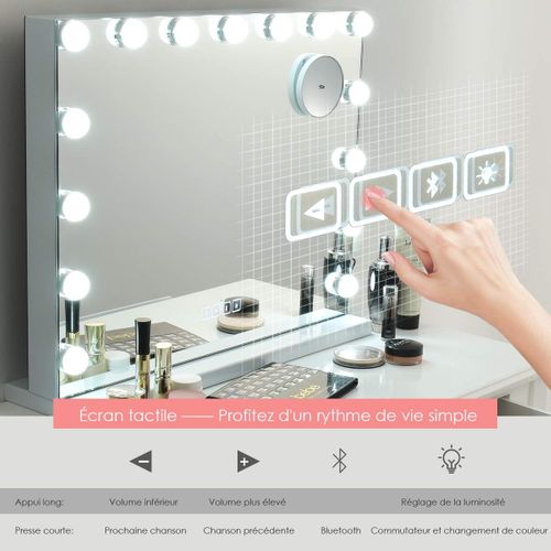 Miroir De Maquillage Hollywood 14 Ampoules LED, 50x18x43 Cm