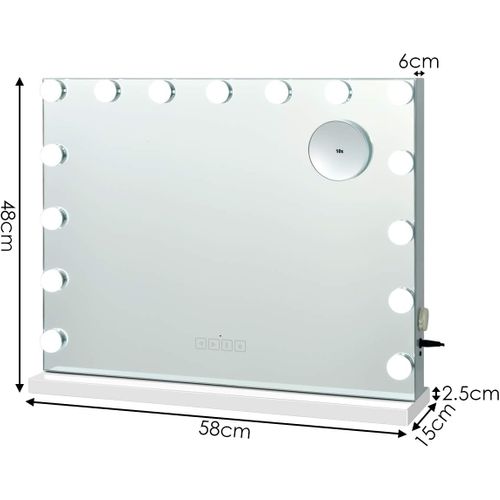 Miroir De Maquillage Hollywood 14 Ampoules LED, 50x18x43 Cm
