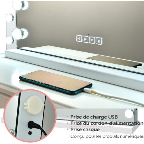 Miroir De Maquillage Hollywood 14 Ampoules LED, 50x18x43 Cm