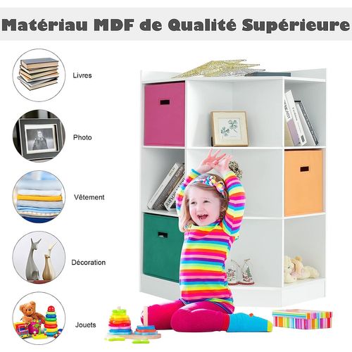 Meuble De Rangement D'angle Avec 9 Niches, Étagère Supérieure, 3 Tiroirs Organisateur De Livres