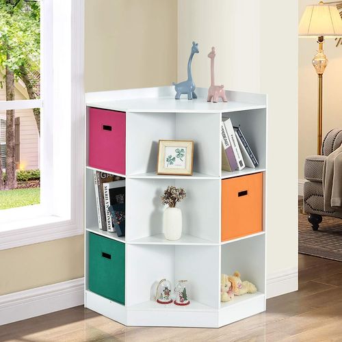 Meuble De Rangement D'angle Avec 9 Niches, Étagère Supérieure, 3 Tiroirs Organisateur De Livres