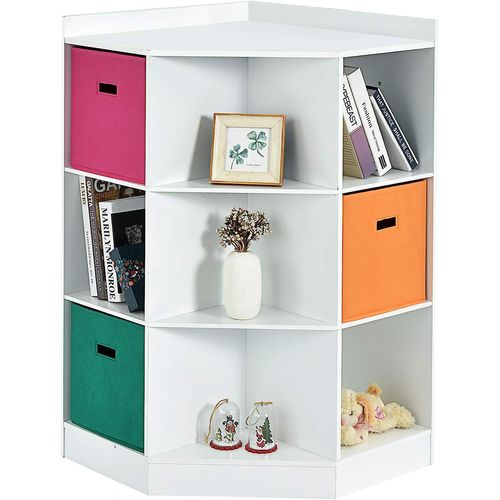 Meuble De Rangement D'angle Avec 9 Niches, Étagère Supérieure, 3 Tiroirs Organisateur De Livres