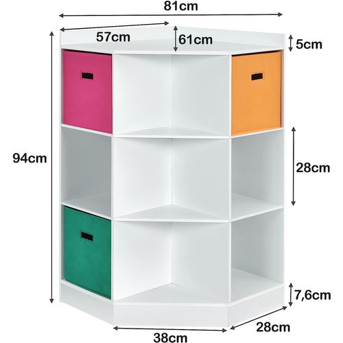 Meuble De Rangement D'angle Avec 9 Niches, Étagère Supérieure, 3 Tiroirs Organisateur De Livres