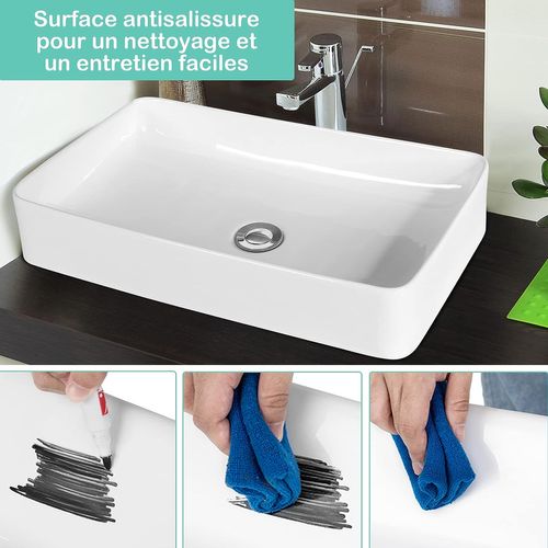 Vasque à Poser Salle De Bain En Porcelaine Blanche/lavabo Rectangulaire 60 X 35 Cm
