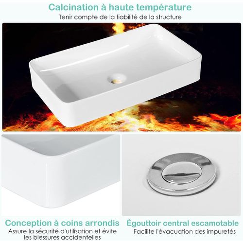 Vasque à Poser Salle De Bain En Porcelaine Blanche/lavabo Rectangulaire 60 X 35 Cm