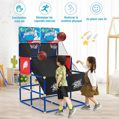 Panier De Basket Arcade Pliable Double Panier – 8 Modes, Score LED, 4 Balles – Pour Intérieur/extérieur