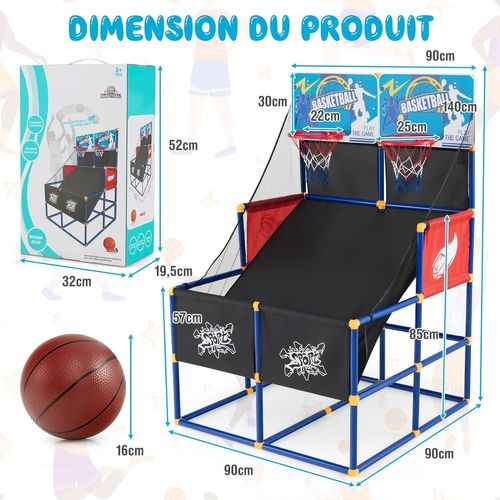 Panier De Basket Arcade Pliable Double Panier – 8 Modes, Score LED, 4 Balles – Pour Intérieur/extérieur