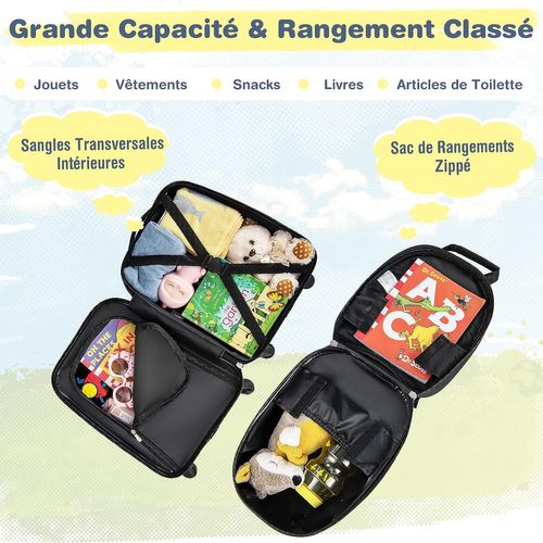 Valise Enfant à Roulettes 16" + Sac à Dos 12", Ensemble De Bagage Enfants, Voyages En Avion, Bleu