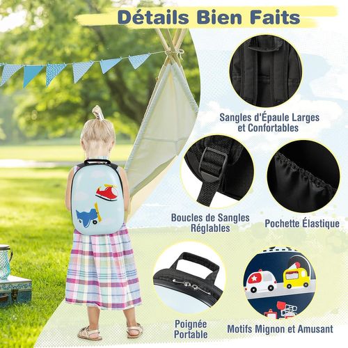 Valise Enfant à Roulettes 16" + Sac à Dos 12", Ensemble De Bagage Enfants, Voyages En Avion, Bleu