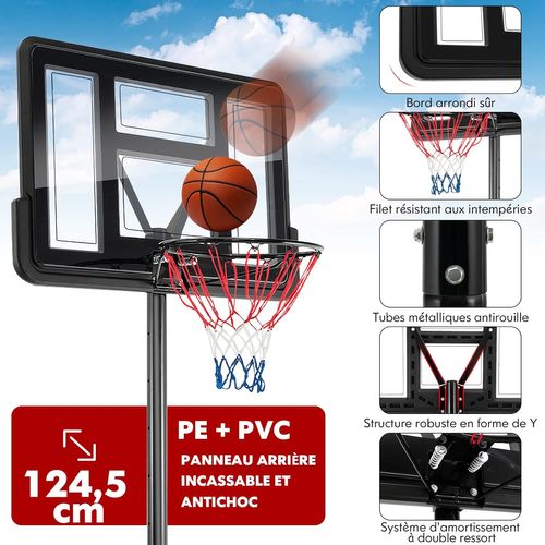 KESSER Panier De Basket Réglable 230-305 Cm Avec Ballon Et Pompe - Sur Roulettes Pour Intérieur Extérieur