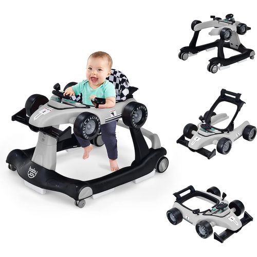 Trotteur Bébé 4-en-1 Réglable En Hauteur - Avec Plateau Activités, Musique, Pousseur - Dimensions 67x72x92 Cm - Pour 6-18 Mois