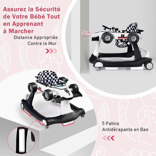 Trotteur Bébé Pliable 4 En 1 Avec Hauteur Et Vitesse Réglables/pousseur Et Marchette Evolutif Blanc