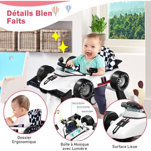 Trotteur Bébé Pliable 4 En 1 Avec Hauteur Et Vitesse Réglables/pousseur Et Marchette Evolutif Blanc