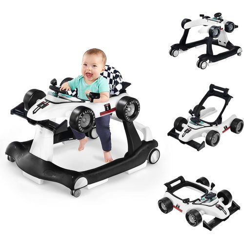 Trotteur Bébé Pliable 4 En 1 Avec Hauteur Et Vitesse Réglables/pousseur Et Marchette Evolutif Blanc