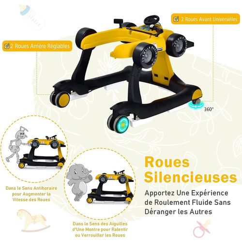 Costway Trotteur Pliable 4 en 1 Pousseur Hauteur et Vitesse Réglables
