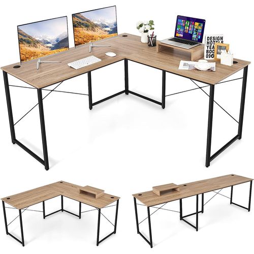 Bureau D'angle En L Réversible Avec 3 Trous -150 X 150 X 74 Cm - Bois
