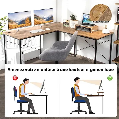 Bureau D'angle En L Réversible Avec 3 Trous -150 X 150 X 74 Cm - Bois