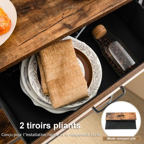 Table De Console Industrielle à 3 Niveaux Avce 2 Tiroirs Pliables, Marron Rustique, 100 X 30 X 80 Cm