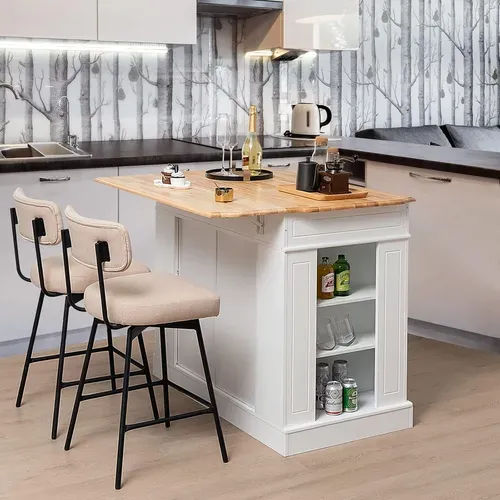 Ilot Central Cuisine Comptoir En Bois Et Étagères Réglables à 3 Niveaux, Avec Tiroirs,120x61x92cm