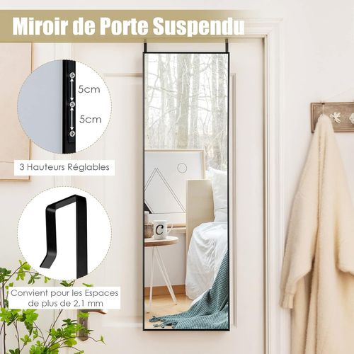 Miroir 120 X 37 Cm Au-dessus De La Porte, Miroir Pleine Longueur Cadre En Alliage D'aluminium (noir)