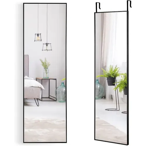 Miroir 120 X 37 Cm Au-dessus De La Porte, Miroir Pleine Longueur Cadre En Alliage D'aluminium (noir)