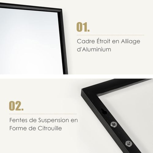 Miroir 120 X 37 Cm Au-dessus De La Porte, Miroir Pleine Longueur Cadre En Alliage D'aluminium (noir)