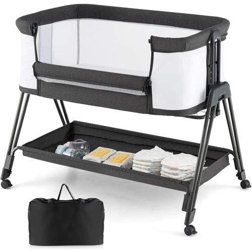 Lit Cododo Berceau Bébé Avec Matelas, 4 Roues Verrouillables, 7 Hauteurs Réglables, 9kg
