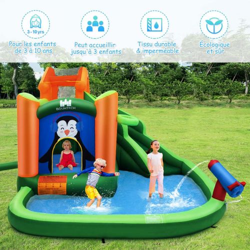 Château Gonflable à Toboggans Aquatiques Thème De La Fusée Pour Enfants Piscine Zone De Saut Pistolet A Eau Escalade Souffleur De 850 W Multicolore