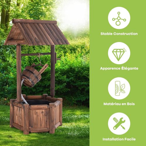 Fontaine De Jardin D'ornement En Bois De Sapin Traité Carbonisation 60 X 57 X 115 Cm Marron