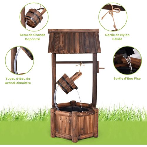 Fontaine De Jardin D'ornement En Bois De Sapin Traité Carbonisation 60 X 57 X 115 Cm Marron