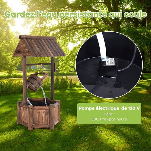 Fontaine De Jardin D'ornement En Bois De Sapin Traité Carbonisation 60 X 57 X 115 Cm Marron