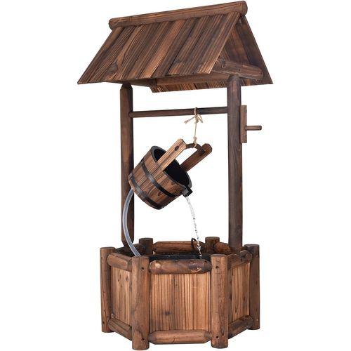 Fontaine De Jardin D'ornement En Bois De Sapin Traité Carbonisation 60 X 57 X 115 Cm Marron