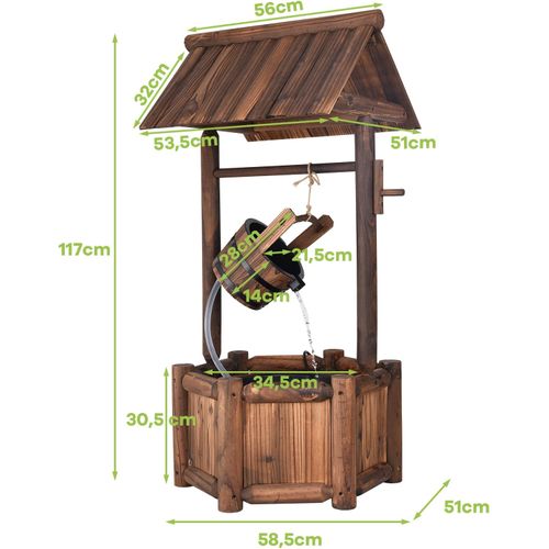 Fontaine De Jardin D'ornement En Bois De Sapin Traité Carbonisation 60 X 57 X 115 Cm Marron
