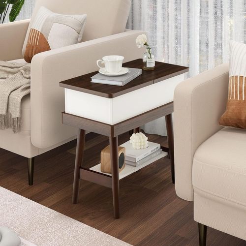 Bout De Canapé Table D’appoint Plateau Rabattable, Table De Chevet à 2 Niveaux  60 X 30 X 59 Cm