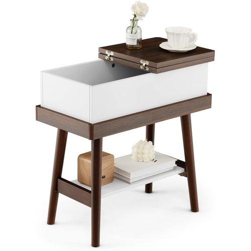 Bout De Canapé Table D’appoint Plateau Rabattable, Table De Chevet à 2 Niveaux  60 X 30 X 59 Cm