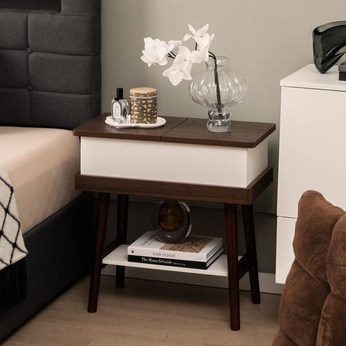Bout De Canapé Table D’appoint Plateau Rabattable, Table De Chevet à 2 Niveaux  60 X 30 X 59 Cm