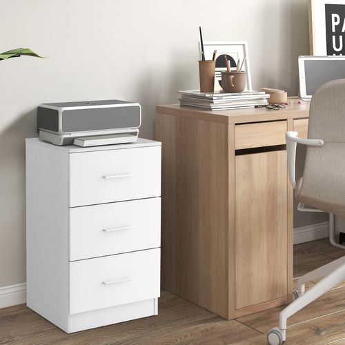 Caisson De Bureau Meuble De Rangement Avec 3 Tiroirs Pour Feuilles A4, 37 X 34 X 66,5 Cm Blanc
