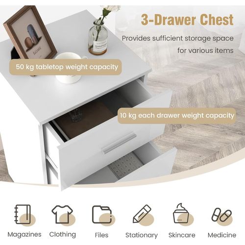 Caisson De Bureau Meuble De Rangement Avec 3 Tiroirs Pour Feuilles A4, 37 X 34 X 66,5 Cm Blanc